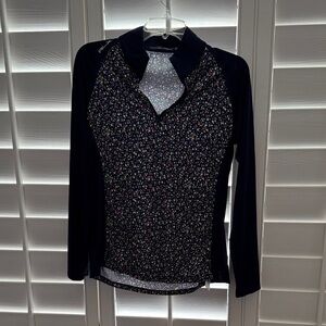 Women’s Floral Long-Sleeve Polo Top - Navy